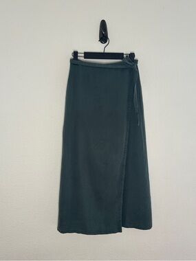 Vetta Wrap Skirt Womens XS Green 100% Tencel Midi Side Tie Capsule Wardrobe
